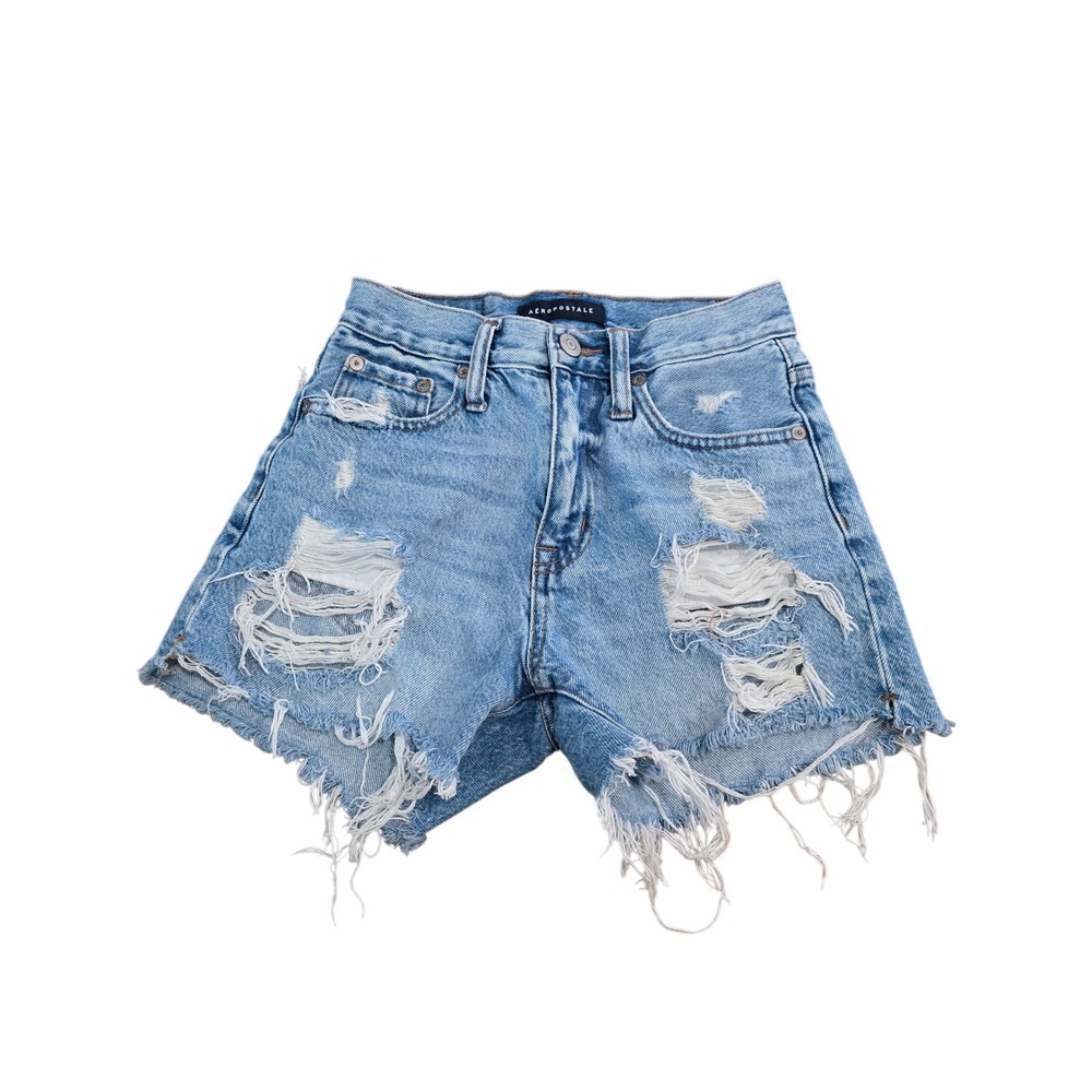 Aeropostale 90s‎ High Rise Cut Off Denim Shorts Distressed Light Wash Size 00